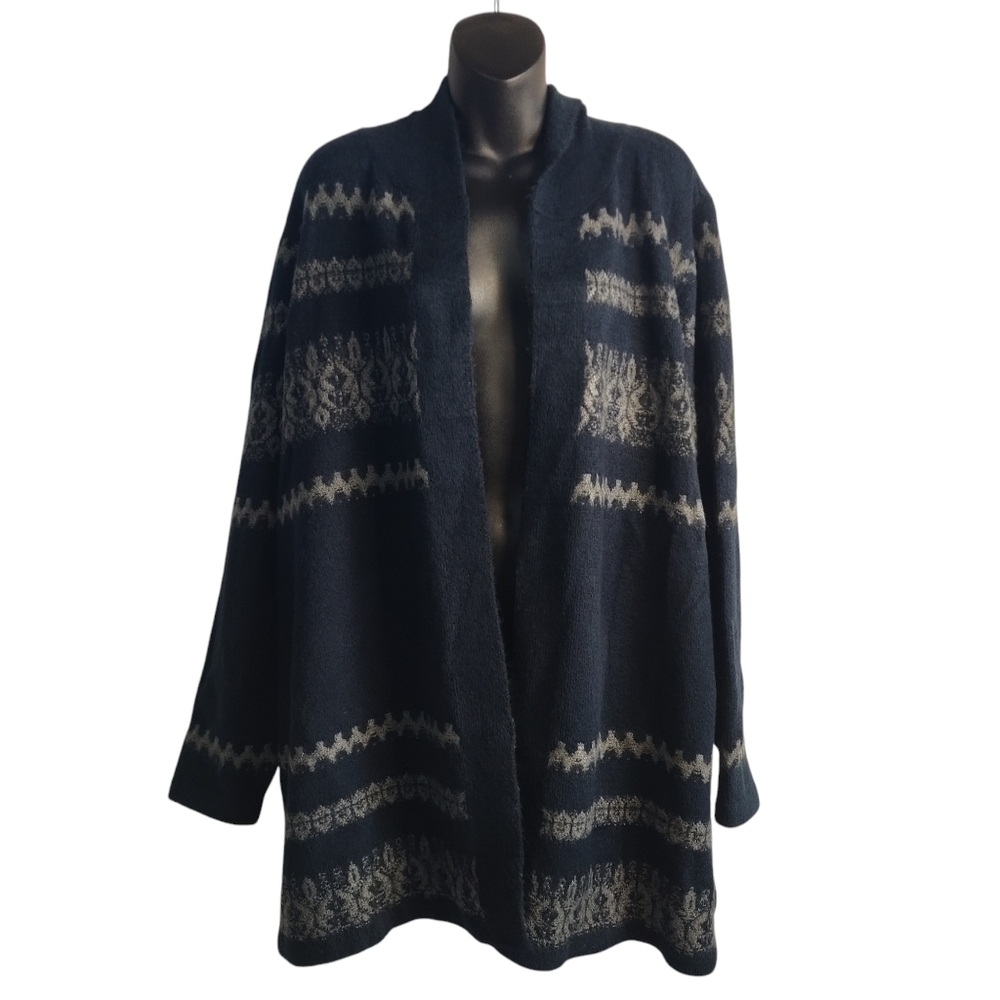 Christopher & Banks Sweater Cardigan Women's Blue White Hooded Soft Sz XL NWT